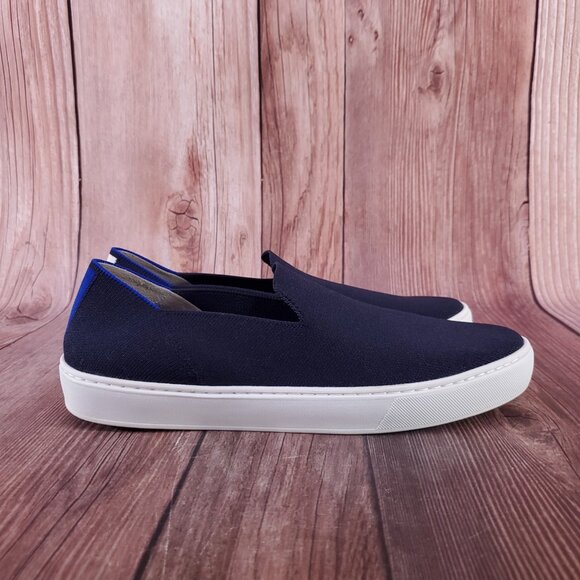 Rothys Womens Size 11 The Original Slip On Sneakers Navy Blue Knit Shoes - Picture 3 of 15